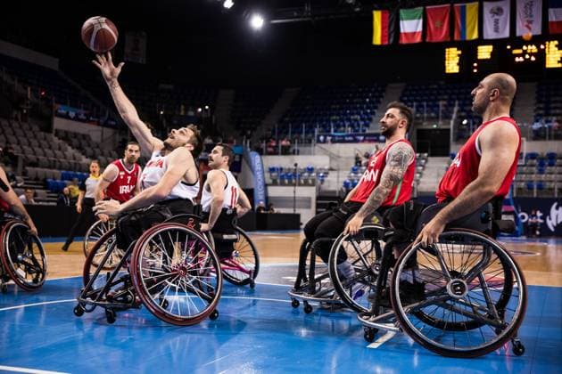 2024 IWBF Mens Repechage Kanda Iran 14 04 2024 Vincent Dallaire Canada, 7 in throw, Mohamadhassan Sayari Iran, 24 , Morteza Abedi Iran, 33 2024 IWBF Mens Repechage Kanda Iran Azur Arena, Antibes Copyright: xBEAUTIFULxSPORTS Wunderlx
