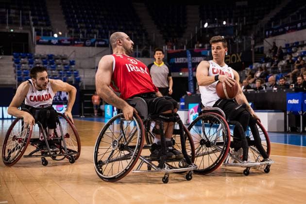 2024 IWBF Mens Repechage Kanda Iran 14 04 2024 Morteza Abedi Iran, 33 , Nikola Goncin Canada, 4 on the ball 2024 IWBF Mens Repechage Kanda Iran Azur Arena, Antibes Copyright: xBEAUTIFULxSPORTS Wunderlx