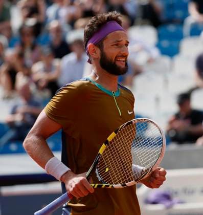 14 04 2024, ATP Tour 250, BMW Open 2024, Iphitos Munich, Tennis, Sport, in the picture Ivan Gakhov qualifies for the main round of the BMW Open 2024 and cheers