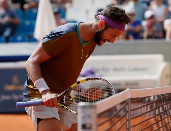 14 04 2024, ATP Tour 250, BMW Open 2024, Iphitos Munich, Tennis, Sport, in the picture Ivan Gakhov qualifies for the main round of the BMW Open 2024 and cheers