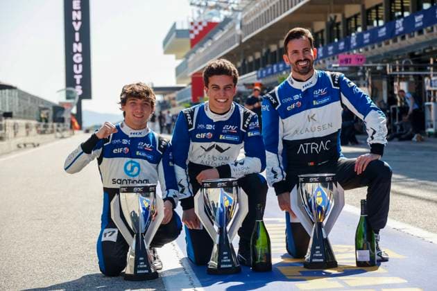 Bilder des Jahres 2024, Sport 04 April Sport Themen der Woche KW15 Sport Bilder des Tages 17 CRISTOVAO Miguel (prt), OLTRAMARE CÃ dric (swi), ESPIRITO SANTO Manuel (prt), Cool Racing, Ligier JS P320 - Nissan, portrait podium during the 1st round of the 2024 European Le Mans Series on the Circuit de Barcelona-Catalunya from April 12 to 14, 2024 in Montmelo, Spain - AUTO - ELMS - 4 HOURS OF BARCELONA 2024 DPPI Panoramic  40311