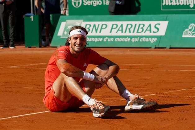 Stefanos Tsitsipas (Grece) TENNIS : Monaco Rolex Masters - Finale - Monaco - 14 04 2024 NorbertScanella Panoramic 