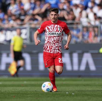 14 04 2024, xdcx, Fussball Bundesliga, SV Darmstadt 98 SC Freiburg, emonline, emspor, despor, v l , Florent Muslija SC Freiburg DFL DFB REGULATIONS PROHIBIT ANY USE OF PHOTOGRAPHS AS IMAGE SEQUENCES AND OR QUASI VIDEO Copyright: HMBxMedia Claus