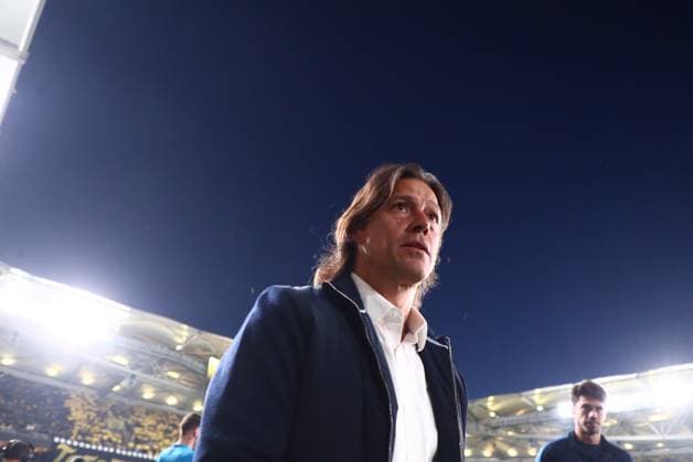 Matias Almeyda, manager of AEK FC react during the SuperLeague playoffs soccer match between AEK FC and Aris held at OPAP Arena in Athens, Greece, 14 April 2024. IMAGO ONE INCH PRODUCTIONS ATHENS Greece Copyright: xOnexInchxProductionsx 6187922