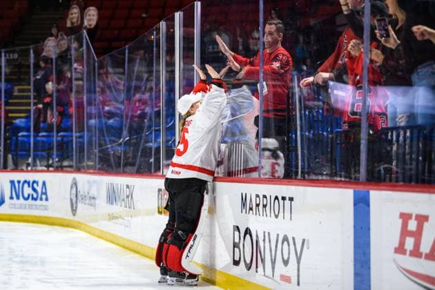 240414 Goaltender Ann Renee Desbiens of Canada after the 2024 IIHF Women s World Championship final between USA and Canada on April 14, 2024 in Utica Photo Aron Broman BILDBYRAN COP 341 AM0053 ishockey ice hockey vm dam 2024 iihf womens world championship dam vm ishockey vm final usa canada kanada women bbeng  Copyright: ARONxBROMAN BB240414AM147