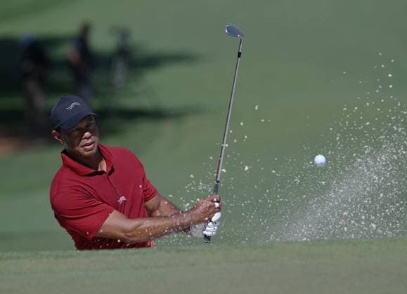April 14, 2024, Augusta, GA, USA: Tiger Woods chips out of bunker on the seventh hole during the final round of the 2024 Masters Tournament at Augusta National Golf Club, Sunday, April 14, 2024, in Augusta, Georgia. Augusta USA - ZUMAm67_ 0445487735st Copyright: xHyosubxShinx