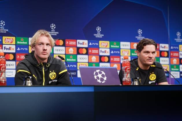 15 04 2024, Football, Season 2023 2024, UEFA Champions League, UCL, Press conference, Borussia Dortmund Atletico Madrid, Press conference with f l Julian Brandt Borussia Dortmund , Coach Edin Terzic Borussia Dortmund , Dortmund Signal Iduna Park NRW Germany xRHR PHOTO DEx Copyright: DennisxEwert RHR-FOTOx RHR-FOTO DE
