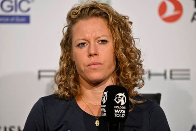 Laura Siegemund GER in interview Microphone Micro Logo WTA Tennis Ladies Porsche Cup Porsche Tennis Grand Prix GP Stuttgart 2024 Porsche Arena 15 04 2023 DFL REGULATIONS PROHIBIT ANY USE OF PHOTOGRAPHS AS IMAGE SEQUENCES AND OR QUASI VIDEO Porsche Tennis Grand Prix GP Stuttgart 2024