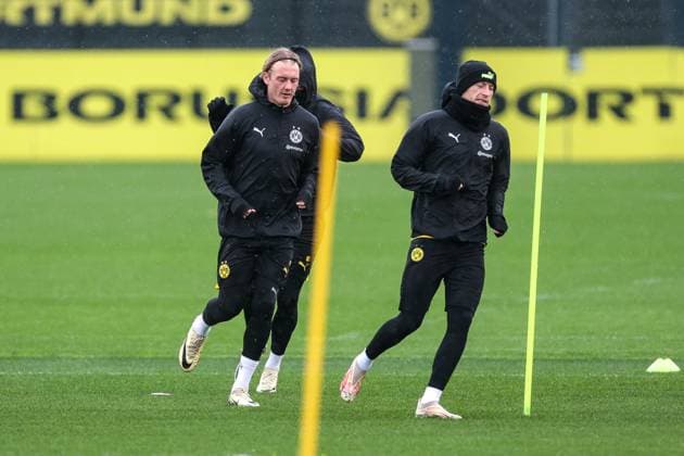 15 04 2024, Football, Season 2023 2024, UEFA Champions League, UCL, Final training, Borussia Dortmund Atletico Madrid, v l Julian Brandt Borussia Dortmund , Marco Reus Borussia Dortmund , Dortmund Signal Iduna Park NRW Germany xRHR PHOTO DEx Copyright: DennisxEwert RHR-FOTOx RHR-FOTO DE
