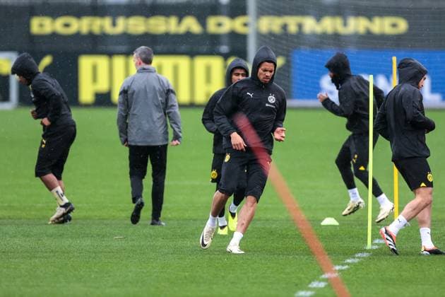 15 04 2024, Football, Season 2023 2024, UEFA Champions League, UCL, Final training, Borussia Dortmund Atletico Madrid, v l Felix Nmecha Borussia Dortmund , Dortmund Signal Iduna Park NRW Germany xRHR PHOTO DEx Copyright: DennisxEwert RHR-FOTOx RHR-FOTO DE