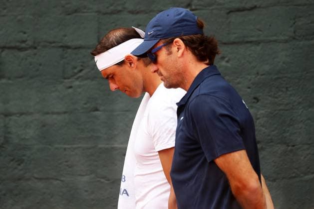 Barcelona Open Banc Sabadell 2024 - Day One Rafael Nadal is training with his coach, Carlos Moya, during the Barcelona Open Banc Sabadell, 71st Conde de Godo Trophy, at the Real Club de Tennis Barcelona 1899, in Barcelona, Spain, on April 15, 2024. Barcelona Barcelona Spain Copyright: xUrbanandsportx originalFilename:urbanandsport-rafanada240415_npgGF