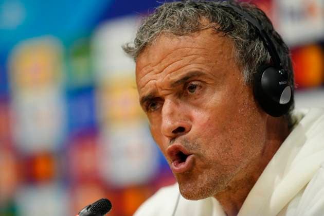 Paris Saint-Germain Training Session And press conference, PK, Pressekonferenz - UEFA Champions League 2023 24 Luis Enrique head coach of PSG during the press conference before the UEFA Champions League quarter-final second leg match between FC Barcelona, Barca and Paris Saint-Germain at Estadi Olimpic Lluis Companys on April 15, 2024 in Barcelona, Spain. Barcelona Spain  Copyright: xJosexBretonx originalFilename:breton-parissai240415_np3mG.jpg