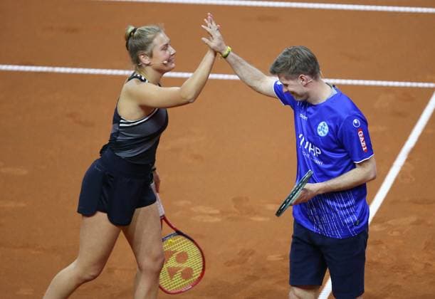 15 04 2024, Germany, Stuttgart, Porsche Tennis Grand Prix 2024, show tournament, doubles, right Marc Stein Kickers