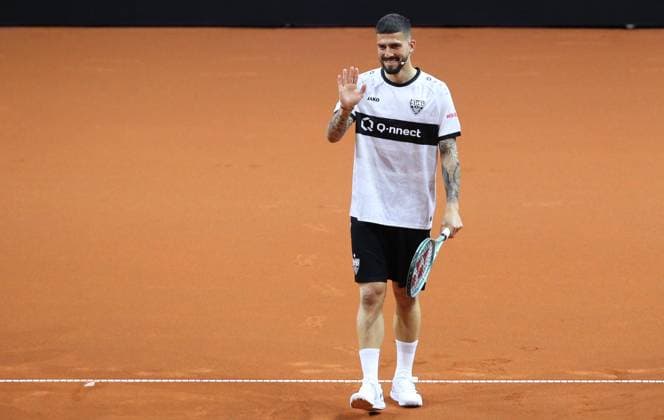 15 04 2024, Germany, Stuttgart, Porsche Tennis Grand Prix 2024, Show Tournament, Doubles, Fabian Bredlow VfB