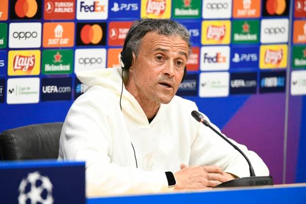 BARCELONA, SPAIN - APRIL 16 : Luis Enrique MARTINEZ GARCIA, entraineur du PSG lors de la conference de presse pour le quart de final retour de la Ligue des Champions opposant le FC Barcelona, Barca au Paris Saint Germain le 16 avril 2024 au Estadi Olimpic Lluis Companys a Barcelone, Espagne. FOOTBALL : Entrainement du Paris Saint Germain - Champions League - 15 04 2024 ValentinaClaret Panoramic 
