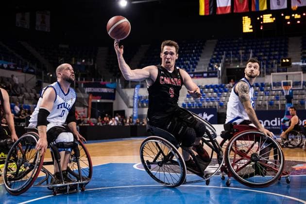 2024 IWBF Mens Repechage Italy Kanda 15 04 2024 Dimitri Tanghe Italy, 10 , Colin Higgins Canada, 9 flies in the throw, Andrea Giaretti Italy, 8 2024 IWBF Mens Repechage Italy Kanda Azur Arena, Antibes Copyright: xBEAUTIFULxSPORTS Wunderlx
