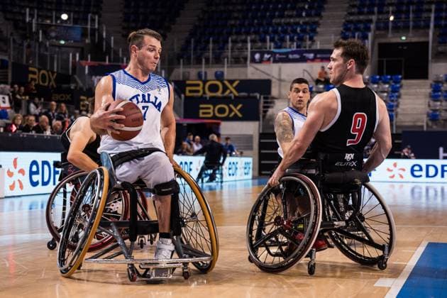 2024 IWBF Mens Repechage Italy Kanda 15 04 2024 Sabri Bedzeti Italy, 7 on the ball, Colin Higgins Canada, 9 2024 IWBF Mens Repechage Italy Kanda Azur Arena, Antibes Copyright: xBEAUTIFULxSPORTS Wunderlx