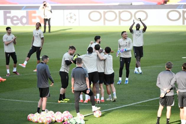 BARCELONA, SPAIN - APRIL 15 : Entrainement du PSG avant le quart de final retour de la Ligue des Champions opposant le FC Barcelona, Barca au Paris Saint Germain le 15 avril 2024 au Estadi Olimpic Lluis Companys a Barcelone, Espagne. FOOTBALL : Entrainement du Paris Saint Germain - Champions League - 15 04 2024 ValentinaClaret Panoramic 