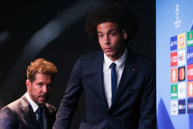 15 04 2024, Football, Season 2023 2024, UEFA Champions League, UCL, Press conference, Borussia Dortmund Atletico Madrid, Press conference with f l Coach Diego Simeone Atletico Madrid , Axel Witsel Atletico Madrid , Dortmund Signal Iduna Park NRW Germany xRHR PHOTO DEx Copyright: DennisxEwert RHR-FOTOx RHR-FOTO DE