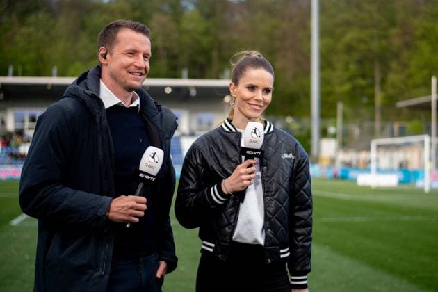 Maik Franz Sport1 TV Expert , Lili Engels Sport1 TV Moderator , GER, TSG 1899 Hoffenheim vs FC Koeln, Fußball Google Pixel Frauen Bundesliga, 18 Spieltag, Saison 2023 2024, 15 04 2024 DFB regulations prohibit any use of photographs as image sequences and or quasi video GER, TSG 1899 Hoffenheim vs FC Koeln, Fussball Google Pixel Frauen Bundesliga, 18 Spieltag, Saison 2023 2024, 15 04 2024 Hoffenheim Copyright: xEibner-Pressefoto Memmlerx EP_MMR