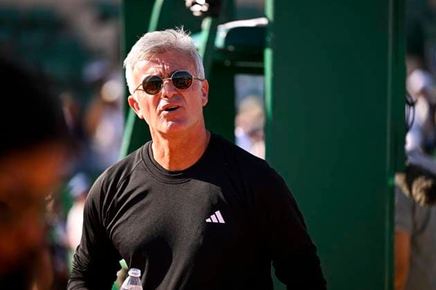 Rolex Monte-Carlo Masters - Monaco Apostolos Tsitsipas father of Stefanos during the Rolex Monte-Carlo final ATP, Tennis Herren Masters 1000 tennis on April 14, 2024 at Monte Carlo Country Club in Roquebrune Cap Martin, France near Monaco. Photo by Victor Joly ABACAPRESS.COM Monaco Monaco  Copyright: xJolyxVictor ABACAx