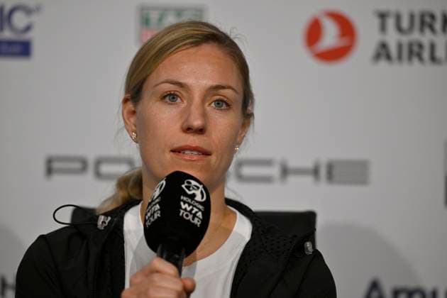 Angelique Kerber GER in interview Microphone Micro Logo Tennis Ladies Porsche Cup Porsche Tennis Grand Prix GP Stuttgart 2024 Porsche Arena 16 04 2024 DFL REGULATIONS PROHIBIT ANY USE OF PHOTOGRAPHS AS IMAGE SEQUENCES AND OR QUASI VIDEO Porsche Tennis Grand Prix GP Stuttgart 2024