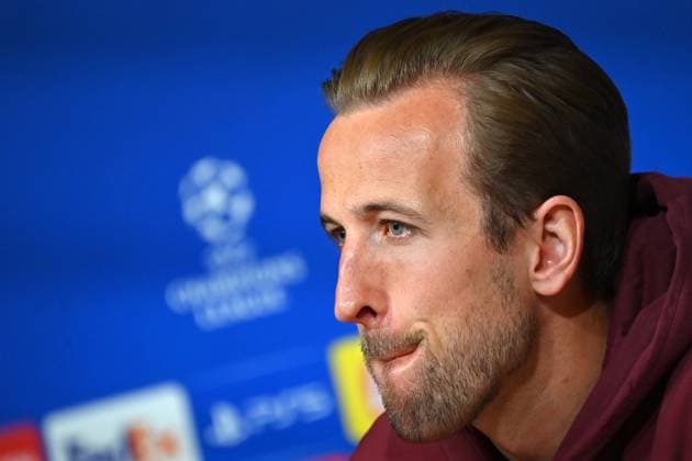 Harry KANE Bayern Muenchen , single picture,cropped single motif,portrait,portrait,portrait press conference on 16 04 2024 before the football Champions League quarterfinal FC Bayern Muenchen Arsenal London on 17 04 2024, A L L I A N Z A R E N A Â