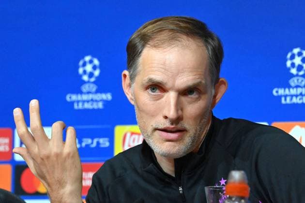 Coach Thomas TUCHEL Bayern Muenchen , single picture,cropped single motif,portrait,portrait,portrait press conference on 16 04 2024 before the football Champions League quarterfinal FC Bayern Muenchen Arsenal London on 17 04 2024, A L L I A N Z A R E N A Â