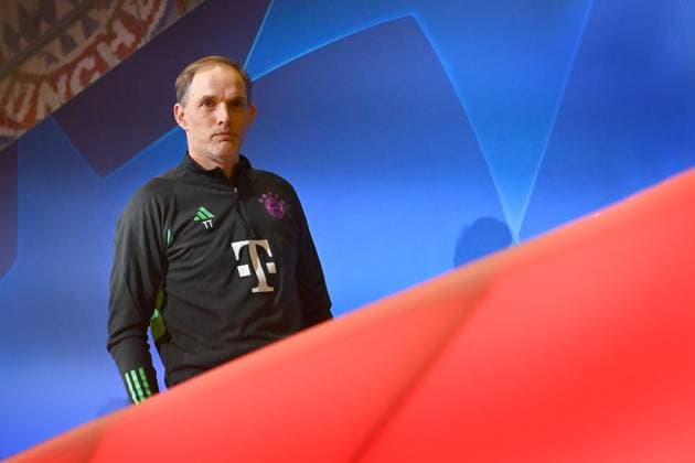 Departure coach Thomas TUCHEL Bayern Muenchen single picture,cropped single motif,half figure,half figure press conference on 16 04 2024 before the soccer Champions League quarterfinal FC Bayern Muenchen Arsenal London on 17 04 2024, A L L I A N Z A R E N A