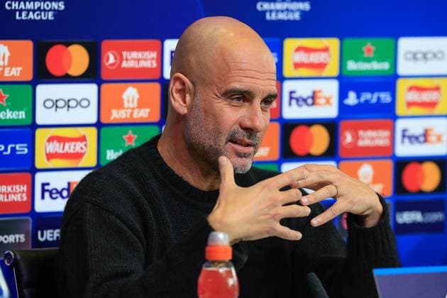 Manchester City 16 04 2024. Press and Training Pep Guardiola during the press conference, PK, Pressekonferenz training session for Manchester City ahead of the Champions League match against Real Madrid at the Joie Stadium, Manchester, United Kingdom on 16 April 2024. Manchester Joie Stadium Gt Manchester United, ManU Kingdom Editorial use only , Copyright: xConorxMolloyx PSI-19471-0019