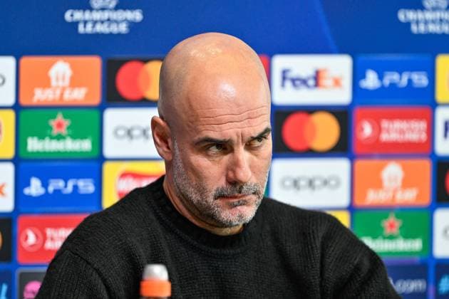 Manchester City Champions League press conference, PK, Pressekonferenz Pep Guardiola Manager of Manchester City during the Manchester City Champions League press Conference at Joie Stadium, Manchester, United Kingdom, 16th April 2024 (Photo by Cody Froggatt News Images) Copyright: xCodyxFroggatt NewsxImagesx
