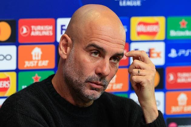 Manchester City 16 04 2024. Press and Training Pep Guardiola during the press conference, PK, Pressekonferenz training session for Manchester City ahead of the Champions League match against Real Madrid at the Joie Stadium, Manchester, United Kingdom on 16 April 2024. Manchester Joie Stadium Gt Manchester United, ManU Kingdom Editorial use only , Copyright: xConorxMolloyx PSI-19471-0030