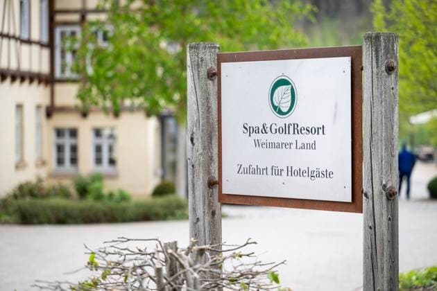 DFB MEDIA ROUND TO PREPARE FOR UEFA EURO 2024 16 04 2024 Erfurt Media round of the German Football Association DFB in preparation for UEFA EURO 2024 on April 16, 2024 at the Spa GolfResort Weimarer Land A sign in front of the hotel grounds