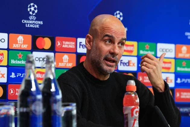 Manchester City 16 04 2024. Press and Training Pep Guardiola during the press conference, PK, Pressekonferenz training session for Manchester City ahead of the Champions League match against Real Madrid at the Joie Stadium, Manchester, United Kingdom on 16 April 2024. Manchester Joie Stadium Gt Manchester United, ManU Kingdom Editorial use only , Copyright: xConorxMolloyx PSI-19471-0043