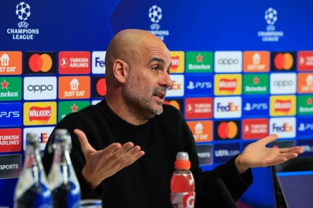 Manchester City 16 04 2024. Press and Training Pep Guardiola during the press conference, PK, Pressekonferenz training session for Manchester City ahead of the Champions League match against Real Madrid at the Joie Stadium, Manchester, United Kingdom on 16 April 2024. Manchester Joie Stadium Gt Manchester United, ManU Kingdom Editorial use only , Copyright: xConorxMolloyx PSI-19471-0044