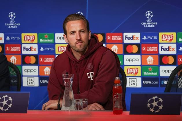 Harry Kane FC Bayern Muenchen, 09 at the press conference, International Press Conference, FC Bayern Muenchen, Football, UEFA Champions League, Quarter-final second leg, Season 23 24, 16 04 2024, International Press Conference, FC Bayern Muenchen, Football, UEFA Champions League, Quarter-final second leg, Season 23 24, 16 04 2024 Muenchen Copyright: xEibner-Pressefoto JennixMaulx EP_JML