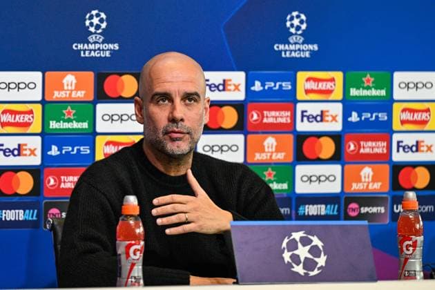 Manchester City Champions League press conference, PK, Pressekonferenz Pep Guardiola Manager of Manchester City during the Manchester City Champions League press Conference at Joie Stadium, Manchester, United Kingdom, 16th April 2024 (Photo by Cody Froggatt News Images) Copyright: xCodyxFroggatt NewsxImagesx