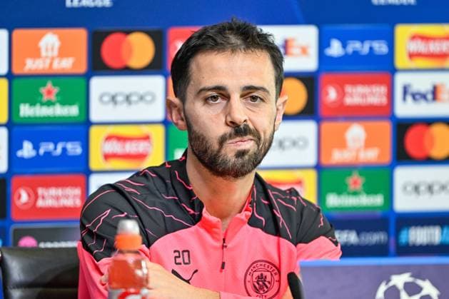 Manchester City Champions League press conference, PK, Pressekonferenz Bernardo Silva of Manchester City during the Manchester City Champions League press Conference at Joie Stadium, Manchester, United Kingdom, 16th April 2024 (Photo by Cody Froggatt News Images) Copyright: xCodyxFroggatt NewsxImagesx