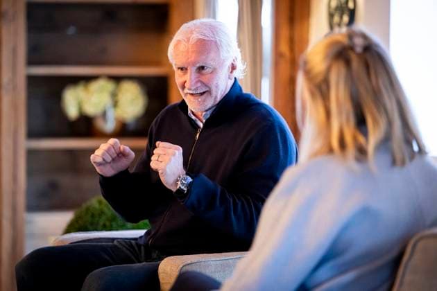 DFB MEDIA ROUND TO PREPARE FOR UEFA EURO 2024 16 04 2024 Erfurt German Football Association DFB media round in preparation for UEFA EURO 2024 on April 16, 2024 at the Spa GolfResort Weimarer Land Football official Rudi Völler in conversation with DFB press spokeswoman Franziska Wülle