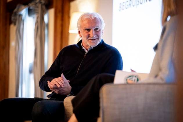 DFB MEDIA ROUND TO PREPARE FOR UEFA EURO 2024 16 04 2024 Erfurt German Football Association DFB media round in preparation for UEFA EURO 2024 on April 16, 2024 at the Spa GolfResort Weimarer Land Football official Rudi Völler in conversation with DFB press spokeswoman Franziska Wülle