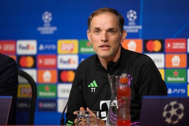 Soccer, UEFA Champions League, 20240416, Press conference FC Bayern Munich FC Arsenal In the picture Coach of FC Bayern Munich Thomas TUCHEL talks Munich Allianz Arena Bayern Germany Copyright: Passion2Press MarkusxFischerx