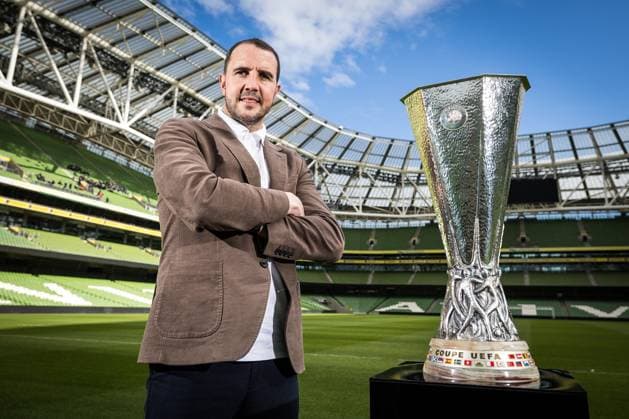 UEFA Europa League Trophy Tour With John O Shea, Aviva Stadium, Dublin 16 4 2024 Ireland interim manager John O™Shea with the Europa League Trophy John O™Shea with the Europa League Trophy 16 4 2024  Copyright: x INPHO LaszloxGeczox LG_00036-Edit