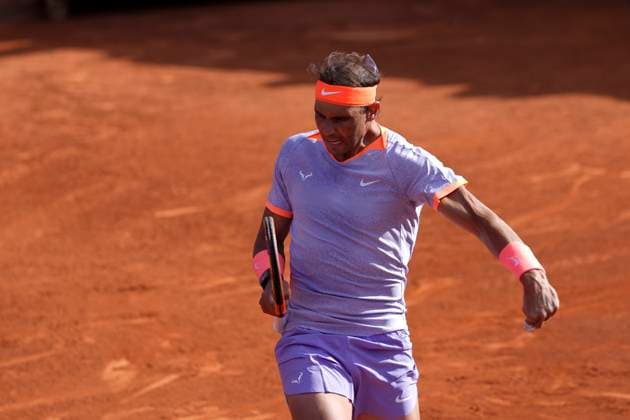 April 16, 2024, Barcelona, Barcelona, SPAIN: Rafael Nadal of Spain in action against Flavio Cobolli of Italy during the Open de Barcelona Conde Godo on April 16, 2024, in Barcelona, Spain. Barcelona SPAIN - ZUMAa181 20240416_zaa_a181_006 Copyright: xJosexCamposx