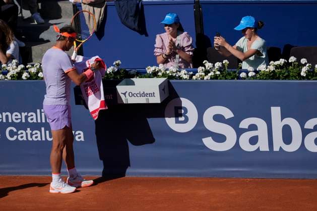 April 16, 2024, Barcelona, Barcelona, SPAIN: Rafael Nadal of Spain in action against Flavio Cobolli of Italy during the Open de Barcelona Conde Godo on April 16, 2024, in Barcelona, Spain. Barcelona SPAIN - ZUMAa181 20240416_zaa_a181_003 Copyright: xJosexCamposx
