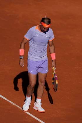 April 16, 2024, Barcelona, Barcelona, SPAIN: Rafael Nadal of Spain in action against Flavio Cobolli of Italy during the Open de Barcelona Conde Godo on April 16, 2024, in Barcelona, Spain. Barcelona SPAIN - ZUMAa181 20240416_zaa_a181_004 Copyright: xJosexCamposx