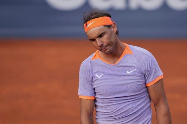 April 16, 2024, Barcelona, Barcelona, SPAIN: Rafael Nadal of Spain in action against Flavio Cobolli of Italy during the Open de Barcelona Conde Godo on April 16, 2024, in Barcelona, Spain. Barcelona SPAIN - ZUMAa181 20240416_zaa_a181_008 Copyright: xJosexCamposx