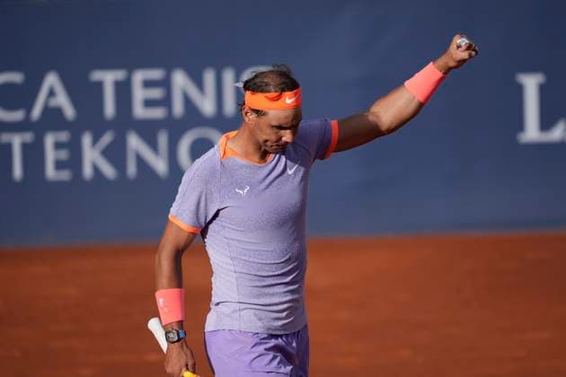 April 16, 2024, Barcelona, Barcelona, SPAIN: Rafael Nadal of Spain in action against Flavio Cobolli of Italy during the Open de Barcelona Conde Godo on April 16, 2024, in Barcelona, Spain. Barcelona SPAIN - ZUMAa181 20240416_zaa_a181_011 Copyright: xJosexCamposx