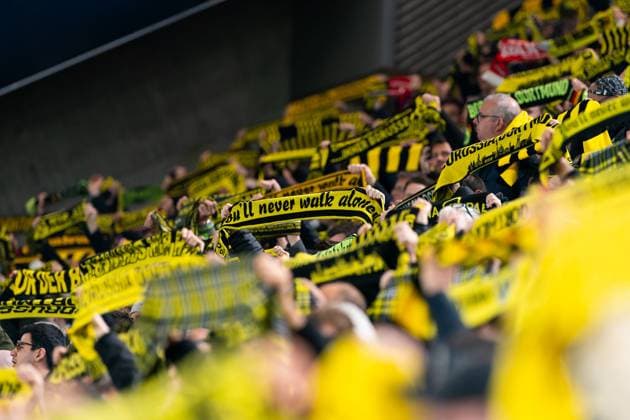 2024-04-16 Borussia Dortmund v Atletico Madrid - Quarter-final Second Leg - UEFA Champions League 2023 24 DORTMUND, GERMANY - APRIL 16: Fans and supporters of Borussia Dortmund during the Quarter-final Second Leg - UEFA Champions League 2023 24 match between Borussia Dortmund and Atletico Madrid at Signal Iduna Park on April 16, 2024 in Dortmund, Germany. (Photo by Joris Verwijst BSR Agency) Dortmund Germany Content not available for redistribution in The Netherlands directly or indirectly through any third parties. Copyright: xBSRxAgencyx
