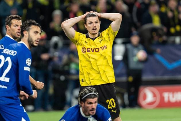 GER, UEFA Champions League, Borussia Dortmund vs Atlà tico Madrid Atletico Madrid 16 04 2024, Signal Iduna Park, Dortmund, GER, UEFA Champions League, Borussia Dortmund vs Atlà tico Madrid Atletico Madrid In the picture Marcel Sabitzer BV Borussia Dortmund, 20 annoyed, disappointed, angry, hands on head, gestures, facial expressions, emotions nordphotoxGmbHxx xChristianxSchulze nph000300