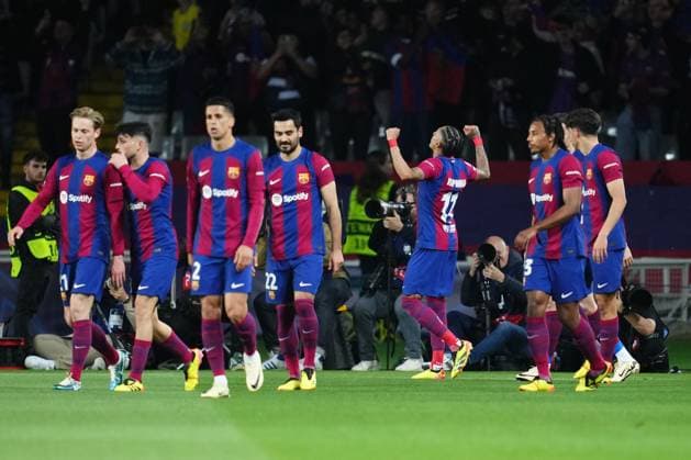 Raphael Dias Belloli Raphinha of FC Barcelona, Barca celebrates the 1-0 FC Barcelona v Paris Saint Germain PSG. UEFA Champions League match. Quarter-finals, second leg. Football, Lluis Companys Stadium, Madrid, Spain - 16 April 2024 Editorial use only  Copyright: xBaguxBlanco PRESSINPHOTO Shutterstockx 14438449o